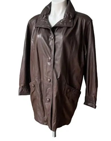Parri’s Italia Brown Leather Button Down Jacket, Sz 42/US M Size M