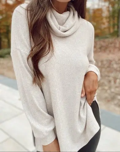 Staccato Boutique Oatmeal cowl neck waffle sweater