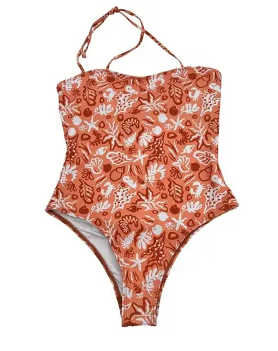 Cider NEW GRAPHIC plants floral U-NECKLINE ONE PIECE SWIMSUIT summer size small
