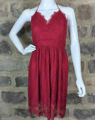 AOOKSMERY red lace laced back dress Woman's size small Mini Lace Up Back Party Red
