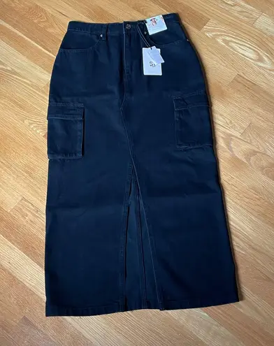 Sincerely Jules Black Denim Cargo Maxi Skirt | Size 5/26 | NWT | Front Slit | Utility Y2K
