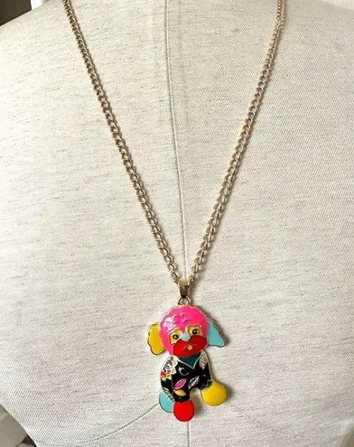Sad clown dog colorful pendant necklace Pink