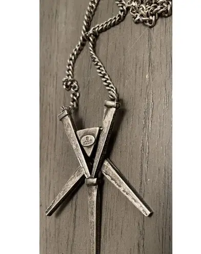 Janis Savitt Flat Link Chain Drop Necklace Emerald Cut Pink Glass Stone 17” Silver