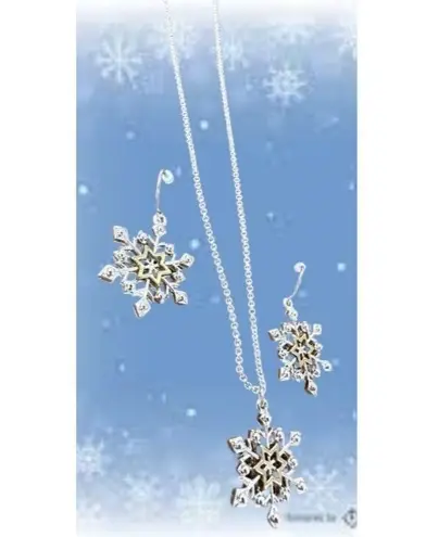 Snowflake Necklace Earrings Set 16" Chain New Reversible Festive Winter… Gold