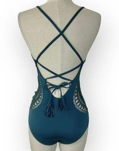 Red Carter Teal crochet one piece swimsuit by , NEW womens small bathing suit