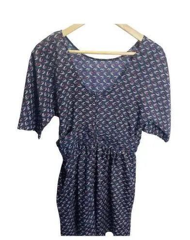 Xhilaration  Women's M Heart Printed 1/2 Sleeve Pocketed Dress Navy Blue Pockets