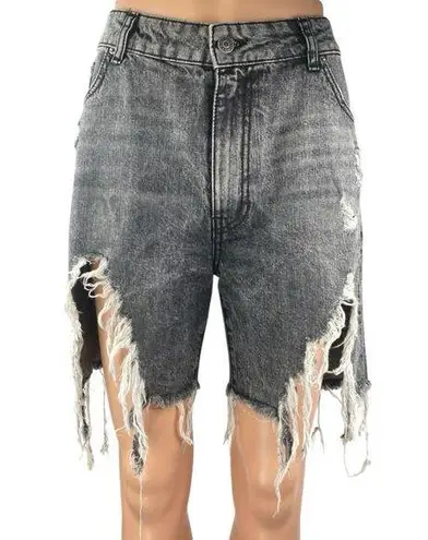 Ser.O.Ya Sammy Black Distressed Mid Rise Vintage Denim Jeans Bermuda Shorts 30