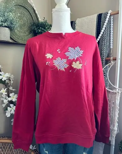 Vintage Adrian Delafield Fall Leaves Cottagecore Double Crewneck Sweatshirt Red Size L - Image 1