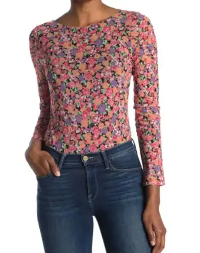 WAYF pink floral scoop back bodysuit small