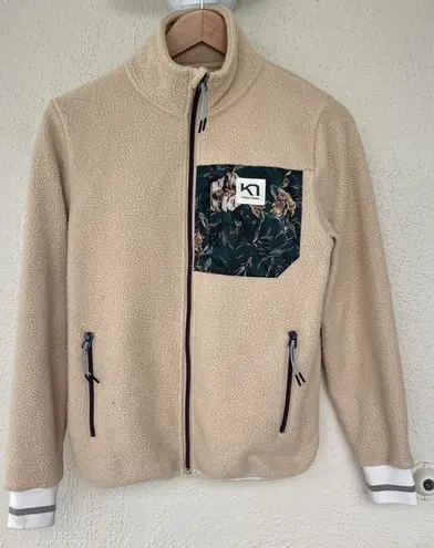 Kari Traa Rothe Fleece Jacket Womens Size XS Printed Oat Full Zip Midlayer Thick Tan