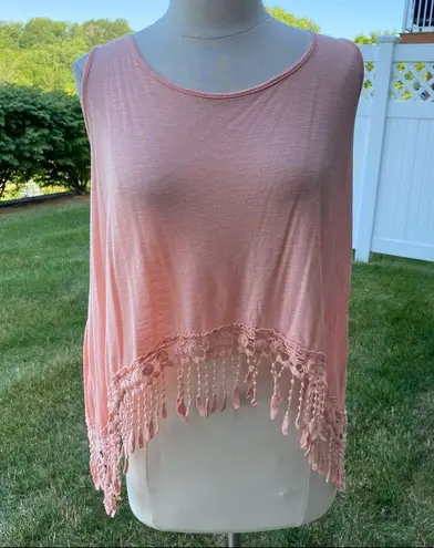 E & M Tank Top With Fringe Orange Size L