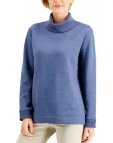 Karen Scott Womens Fleece Turtleneck Sweatshirt Top Ribbed Neck & Cuffs Blue L