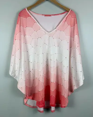 Simply Aster By Firmiana Top Women's 2X Pink White Honeycomb Print Asymmetrical Size XXL