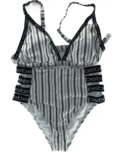 Bebe Sport Striped Logo Triangle Bikini