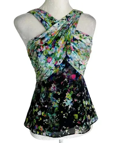 Shoshanna Pleated Bodice Monet Watercolor Print Blouse Top Multicolor Size 0