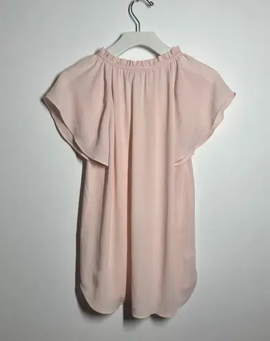 LOFT Top Women XS Pink Embroidered Tie Neck Blouse Cottage Minimal Modest Work