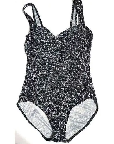 Maidenform M Beach Polka Dot One Piece Swimsuit Black White 12