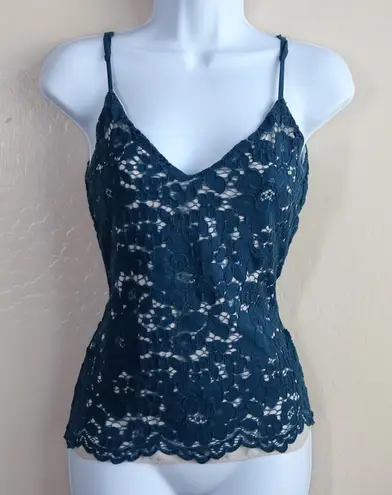 Babaton Aritzia Lace Overlay Camisole Top Teal Floral Scalloped Trim Women's XS