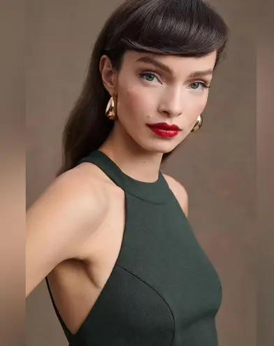 BHLDN Lennox Halter Open-Back Side-Slit Stretch Crepe Gown in Dark Emerald