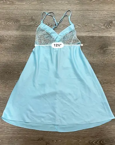 Vintage Baby Blue Lace Satin Slip Dress