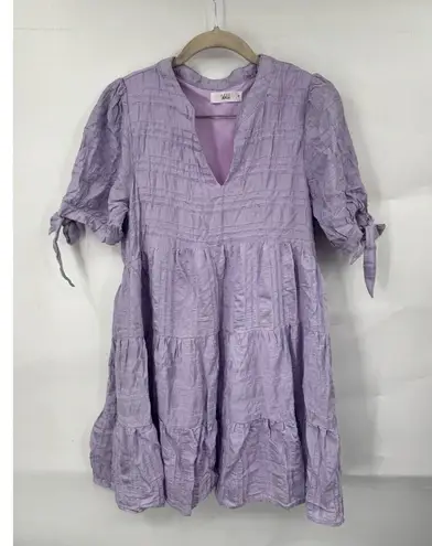TALULAH Mini Dress Women Small Purple Textured Tiered Farm Cottage Peasant Fairy
