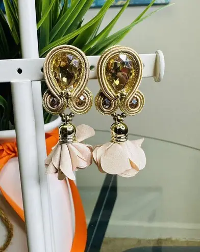 Handmade Dangle Drop Earrings with Chrystals Soutache handcrafted UniqueJewelry