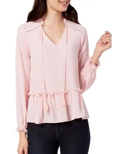 Maison Jules Womens Tassel Ties Peplum Blouse Black Size L