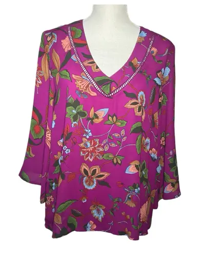 W5 ANTHROPOLOGIE Women's Floral Flowy Casual Sheer Top Blouse Large
