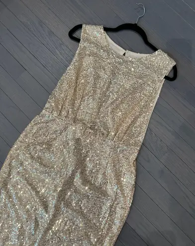 Modern Metallic Gold Sequin Mermaid Sleeveless Evening Long Dress Size M