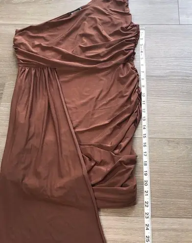 Missguided Misguided Rust Brown Ruched Asymmetrical One Shoulder Mini Dress Womens Size 10