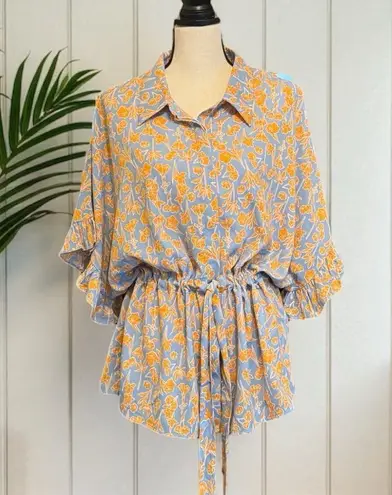 Bishop and Young Floral Tie Waist Button Front Top - XL