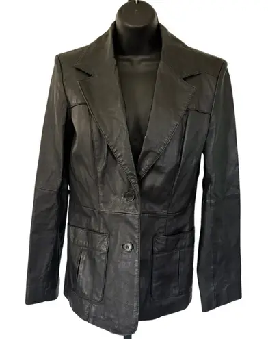 Newport News Vtg y2k Leather Blazer Jacket Sz 6 Euro Fitted Career Office Black