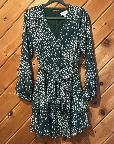 Allison New York layered balloon sleeve faux wrap floral dress in forest green Size XS
