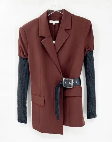 We Wore What NWT Rib Sleeve Belted Wrap Blazer XS Brown