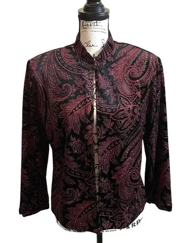 Sheri Martin Velvet Floral Jacket Black red Size 12 Vintage Bling Floral