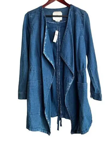 Anthropologie  Hei Hei Size Small Open-Front Jacket Linen Blue Chambray Denim