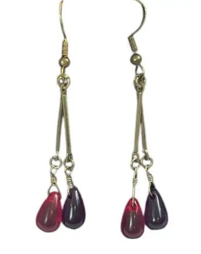 Coldwater Creek Necklace Earring Set Beaded Hot Pink Purple Gold 18/20” Length