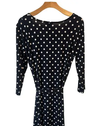 Nina Leonard  NYC Sheath Dress Women's XL Navy/Ivory Polka Dot 3/4 Sleeve NEW