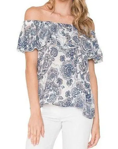 Renee C . Paisley Off-The-Shoulder Blouse Blue Pink