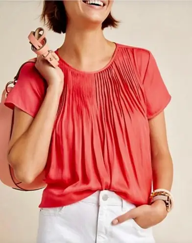 Anthropologie Dolan Pilar Pleated Top Blouse Women's Small Coral Preppy Classic Red