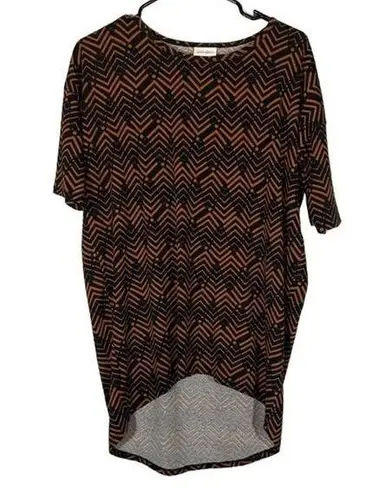 LuLaRoe  Brown & Black Zig Zag Short Sleeve High Low Tunic Blouse Women Sz XXS