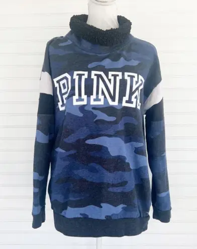 Victoria's Secret PINK Blue Sherpa Lined Campus Cowl Neck Size M