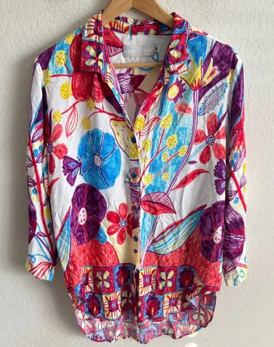 Jams World Vintage Retro Trinity Floral Artwork Button Down Shirt Womens Medium