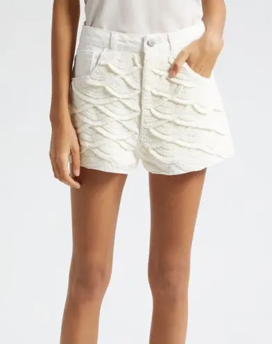 Farm Rio Crochet Detail Cotton Denim Shorts White Size 33 NWT