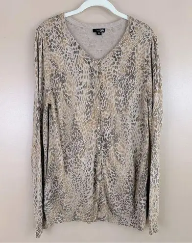 East 5th Animal Print Earth Tone Fall Cardigan Sweater XL