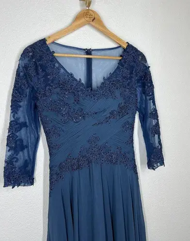 Marsoni By Colors Peacock Blue Lace Appliqué Evening Gown Size 4 Formal M237