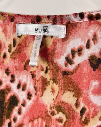 Metro 7 Warm Ikat Brown Pink Tunic Blouse Top Shirt Sz 22/24