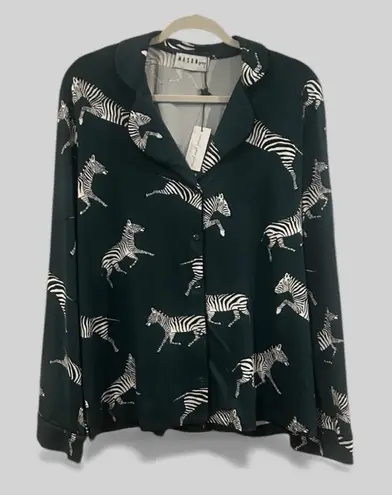 MasonGrey New Zebra print novelty sleep lounge shirt size Large luxe chic cozy Green