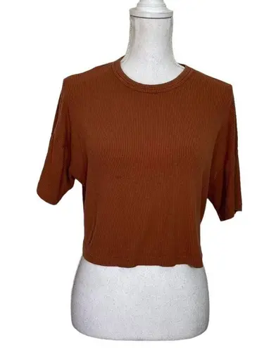 Naadam Ribbed Lightweight Cropped Top Tee Cashmere Blend Short Sleeves Size S