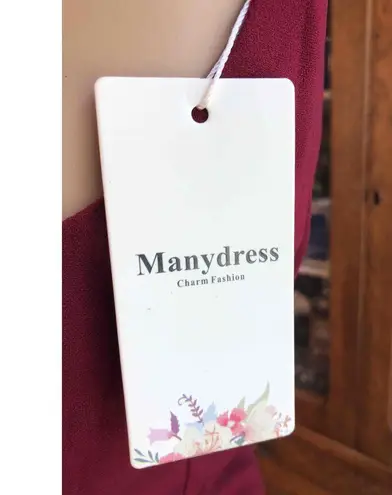 NWT Manydress Cranberry Sleeveless V Neck Faux Wrap Bodycon Dress Womens Small